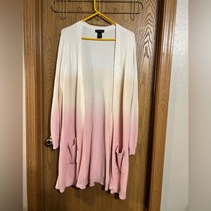 Long Pink Ombré Ribbed Cardigan Plus | Design 365